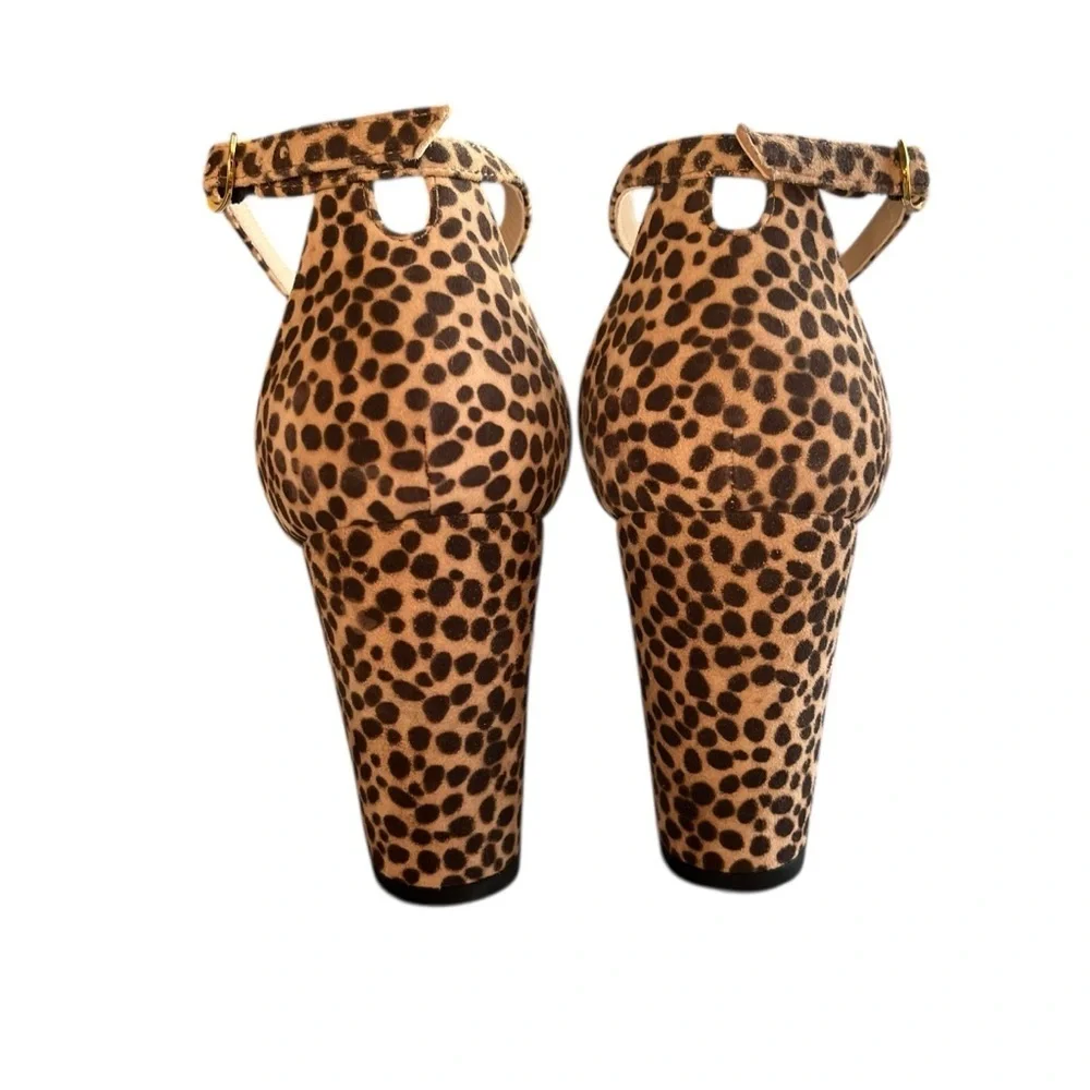 Stuart Weitzman Leopard Block Heel Ankle Strap Sandals Size 10 - Picture 5 of 10